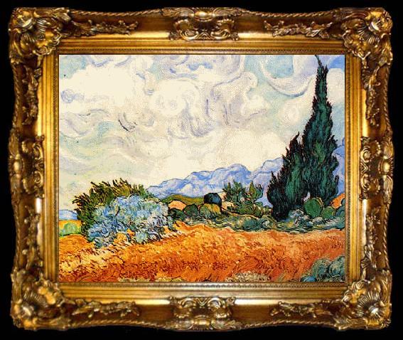 framed  Vincent Van Gogh Wheat Field With Cypresses, ta009-2